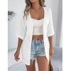 Zeagoo Lightweight Summer Cardigan for Women Short Sleeve V Neck Crochet Kimonos Loose Open Front Hollow Out Cover Ups(White)