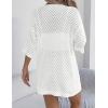 Zeagoo Lightweight Summer Cardigan for Women Short Sleeve V Neck Crochet Kimonos Loose Open Front Hollow Out Cover Ups(White)