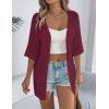 Zeagoo Lightweight Summer Cardigan for Women Short Sleeve V Neck Crochet Kimonos Loose Open Front Hollow Out Cover Ups(Wine Red)