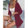 Zeagoo Lightweight Summer Cardigan for Women Short Sleeve V Neck Crochet Kimonos Loose Open Front Hollow Out Cover Ups(Wine Red)