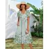Zeagoo Summer Dress for Women Casual Floral Midi Sundress with Pockets V Neck Pleated Short Sleeve Aline Beach Vacation Dress(Floral Printed-6)