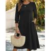 Zeagoo Summer Dresses for Women 2026 3/4 Sleeve Dress for Women Floral Midi Dresses for Casual Womens Dresses with Pockets(Black)