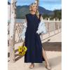 Zeagoo Summer Dresses for Women 2026 Black Long Maxi Sundresses Loose Split Wrinkle-Free Beach Travel Vacation Clothes(A02-blue)