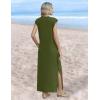 Zeagoo Summer Dresses for Women 2026 Black Long Maxi Sundresses Loose Split Wrinkle-Free Beach Travel Vacation Clothes(A03-green)