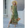 Zeagoo Summer Dresses for Women 2026 Black Long Maxi Sundresses Loose Split Wrinkle-Free Beach Travel Vacation Clothes(Green Ethnic Pattern)