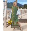 Zeagoo Summer Dresses for Women 2026 Black Long Maxi Sundresses Loose Split Wrinkle-Free Beach Travel Vacation Clothes(Green Ethnic Pattern)