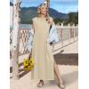 Zeagoo Summer Dresses for Women 2026 Black Long Maxi Sundresses Loose Split Wrinkle-Free Beach Travel Vacation Clothes(Light Brown)