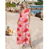 Zeagoo Summer Dresses for Women 2026 Black Long Maxi Sundresses Loose Split Wrinkle-Free Beach Travel Vacation Clothes(Red Flowers)