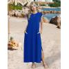 Zeagoo Summer Dresses for Women 2026 Black Long Maxi Sundresses Loose Split Wrinkle-Free Beach Travel Vacation Clothes(Royal Blue)