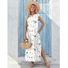 Zeagoo Summer Dresses for Women 2026 Black Long Maxi Sundresses Loose Split Wrinkle-Free Beach Travel Vacation Clothes(White Flowers)