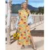 Zeagoo Summer Dresses for Women 2026 Black Long Maxi Sundresses Loose Split Wrinkle-Free Beach Travel Vacation Clothes(Yellow Palm Leaf)