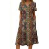 Zeagoo Summer Dresses for Women 2026 Casual Short Sleeve Aline Midi Dress with Pocket Flowy Pleated Tshirt Beach Sundress(01-ethnic Print)