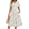 Zeagoo Summer Dresses for Women 2026 Casual Short Sleeve Aline Midi Dress with Pocket Flowy Pleated Tshirt Beach Sundress(02-white Floral)