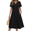 Zeagoo Summer Dresses for Women 2026 Casual Short Sleeve Aline Midi Dress with Pocket Flowy Pleated Tshirt Beach Sundress(Black)