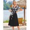 Zeagoo Summer Dresses for Women 2026 Casual Short Sleeve Aline Midi Dress with Pocket Flowy Pleated Tshirt Beach Sundress(Black Floral Print)