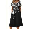 Zeagoo Summer Dresses for Women 2026 Casual Short Sleeve Aline Midi Dress with Pocket Flowy Pleated Tshirt Beach Sundress(Black Floral Print)