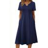 Zeagoo Summer Dresses for Women 2026 Casual Short Sleeve Aline Midi Dress with Pocket Flowy Pleated Tshirt Beach Sundress(Blue)