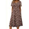 Zeagoo Summer Dresses for Women 2026 Casual Short Sleeve Aline Midi Dress with Pocket Flowy Pleated Tshirt Beach Sundress(Coffee)