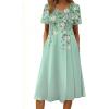 Zeagoo Summer Dresses for Women 2026 Casual Short Sleeve Aline Midi Dress with Pocket Flowy Pleated Tshirt Beach Sundress(Green Floral)