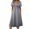 Zeagoo Summer Dresses for Women 2026 Casual Short Sleeve Aline Midi Dress with Pocket Flowy Pleated Tshirt Beach Sundress(Grey Floral)