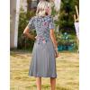 Zeagoo Summer Dresses for Women 2026 Casual Short Sleeve Aline Midi Dress with Pocket Flowy Pleated Tshirt Beach Sundress(Grey Floral)