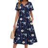 Zeagoo Summer Dresses for Women 2026 Casual Short Sleeve Aline Midi Dress with Pocket Flowy Pleated Tshirt Beach Sundress(Navy Blue Print)