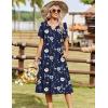 Zeagoo Summer Dresses for Women 2026 Casual Short Sleeve Aline Midi Dress with Pocket Flowy Pleated Tshirt Beach Sundress(Navy Blue Print)