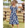 Zeagoo Summer Dresses for Women 2026 Casual Short Sleeve Aline Midi Dress with Pocket Flowy Pleated Tshirt Beach Sundress(Navy Floral)