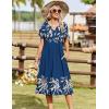 Zeagoo Summer Dresses for Women 2026 Casual Short Sleeve Aline Midi Dress with Pocket Flowy Pleated Tshirt Beach Sundress(Navy Leaf Print)