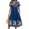 Zeagoo Summer Dresses for Women 2026 Casual Short Sleeve Aline Midi Dress with Pocket Flowy Pleated Tshirt Beach Sundress(Navy Leaf Print)