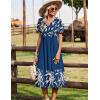 Zeagoo Summer Dresses for Women 2026 Casual Short Sleeve Aline Midi Dress with Pocket Flowy Pleated Tshirt Beach Sundress(Navy Leaf Print)