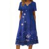 Zeagoo Summer Dresses for Women 2026 Casual Short Sleeve Aline Midi Dress with Pocket Flowy Pleated Tshirt Beach Sundress(Purple Ethnic Print)