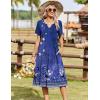 Zeagoo Summer Dresses for Women 2026 Casual Short Sleeve Aline Midi Dress with Pocket Flowy Pleated Tshirt Beach Sundress(Purple Ethnic Print)