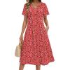 Zeagoo Summer Dresses for Women 2026 Casual Short Sleeve Aline Midi Dress with Pocket Flowy Pleated Tshirt Beach Sundress(Red Round Dot Print)