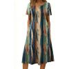 Zeagoo Summer Dresses for Women 2026 Casual Short Sleeve Aline Midi Dress with Pocket Flowy Pleated Tshirt Beach Sundress(Stripe)