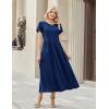 Zeagoo Summer Dresses for Women 2026 Maxi Bohemian Floral Short Sleeve Long Dress Casual Flowy Tired Beach Sundress(Navy Blue)