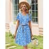 Zeagoo Summer Dresses for Women Casual A Line Dress 2026 V Neck Short Dresses Floral Sundress Pleated Boho Dress(Blue Floral a)