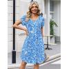 Zeagoo Summer Dresses for Women Casual A Line Dress 2026 V Neck Short Dresses Floral Sundress Pleated Boho Dress(Blue Floral a)