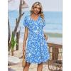 Zeagoo Summer Dresses for Women Casual A Line Dress 2026 V Neck Short Dresses Floral Sundress Pleated Boho Dress(Blue Floral a)