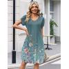 Zeagoo Summer Dresses for Women Casual A Line Dress 2026 V Neck Short Dresses Floral Sundress Pleated Boho Dress(Blue Green 02)