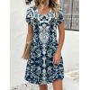 Zeagoo Summer Dresses for Women Casual A Line Dress 2026 V Neck Short Dresses Floral Sundress Pleated Boho Dress(Boho Blue Print)