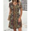 Zeagoo Summer Dresses for Women Casual A Line Dress 2026 V Neck Short Dresses Floral Sundress Pleated Boho Dress(Boho Brown Print)