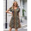 Zeagoo Summer Dresses for Women Casual A Line Dress 2026 V Neck Short Dresses Floral Sundress Pleated Boho Dress(Boho Brown Print)