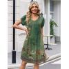 Zeagoo Summer Dresses for Women Casual A Line Dress 2026 V Neck Short Dresses Floral Sundress Pleated Boho Dress(Green Floral 01)