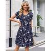 Zeagoo Summer Dresses for Women Casual A Line Dress 2026 V Neck Short Dresses Floral Sundress Pleated Boho Dress(Navy Floral 03)