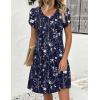 Zeagoo Summer Dresses for Women Casual A Line Dress 2026 V Neck Short Dresses Floral Sundress Pleated Boho Dress(Navy Floral 03)
