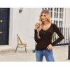 Zeagoo Women 2 Pack Long Sleeve Shirts V Neck T Shirts Casual Thermal Tops Slim Fit Basic Tight Tees Going Out Top(Black+coffee)