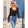 Zeagoo Women 2 Pack Long Sleeve Shirts V Neck T Shirts Casual Thermal Tops Slim Fit Basic Tight Tees Going Out Top(Black+coffee)