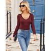 Zeagoo Women 2 Pack Long Sleeve Shirts V Neck T Shirts Casual Thermal Tops Slim Fit Basic Tight Tees Going Out Top(Wine Red+navy Blue)