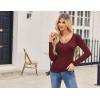Zeagoo Women 2 Pack Long Sleeve Shirts V Neck T Shirts Casual Thermal Tops Slim Fit Basic Tight Tees Going Out Top(Wine Red+navy Blue)